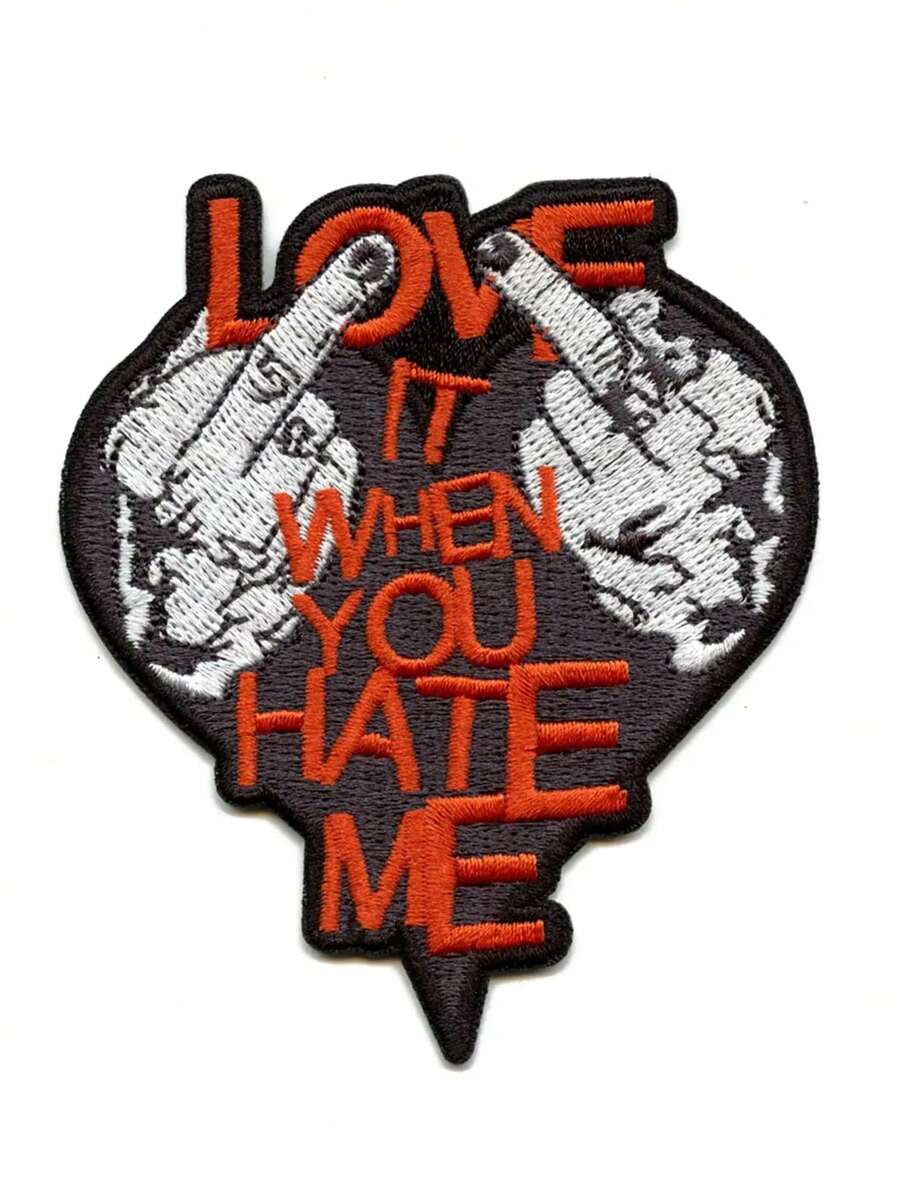 1PC Love It When You Hate Me Heart Patch Pop Punk Rock Embroidered Iron-On - Multicolor - View 1
