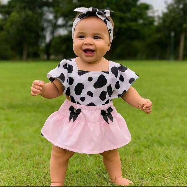 Romper Menina Temático Bebê Vaquinha Infantil Mesversário