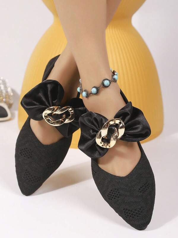 1 Paio di Scarpe Mary Jane Piatte Alla Moda da Donna con Decorazione a Fiocco in Strass, Suola Morbida e Traspirante, Adatte da Indossare con Abiti