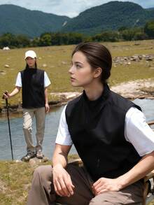 1 件女式保暖内衬无袖软壳背心夹克，适合徒步旅行、徒步、户外运动、旅行和度假、外套 - 黑色 - 查看 6