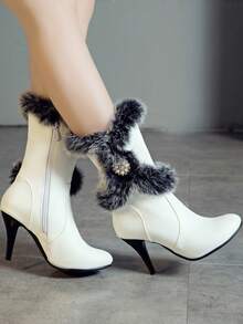 Chunky Heel Waterproof Platform Short Boots For Women, Comfortable & Sexy, New Thick Sole Waterproof Platform Boots For Runway - White - View 5