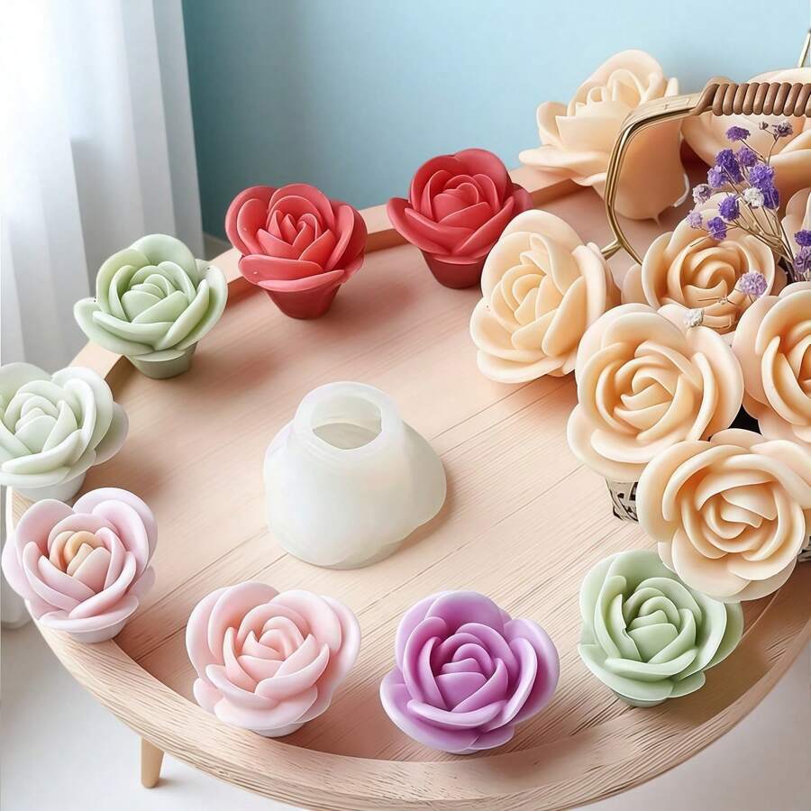 1 Stück Blumen Serie Rose-förmige Silikon Form, geeignet für DIY duftende Kerzen/Gipskunstwerke Figuren/dekorative Sträuße/handgemachte Seifenformen, Multifunktional