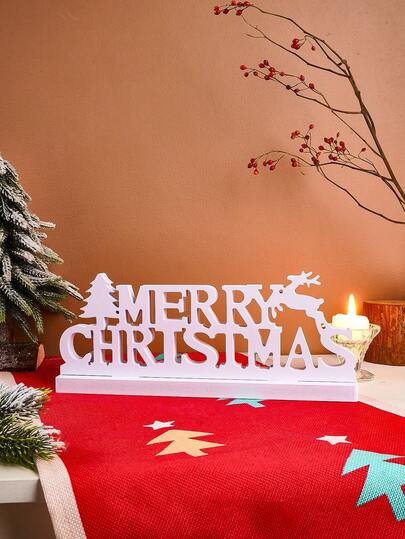 1pc Creative Minimalist "Merry Christmas" Decorative Accent, White Fiberboard Material Home Tabletop Decor, Suitable For Home, Party, Wedding, Holiday Decoration