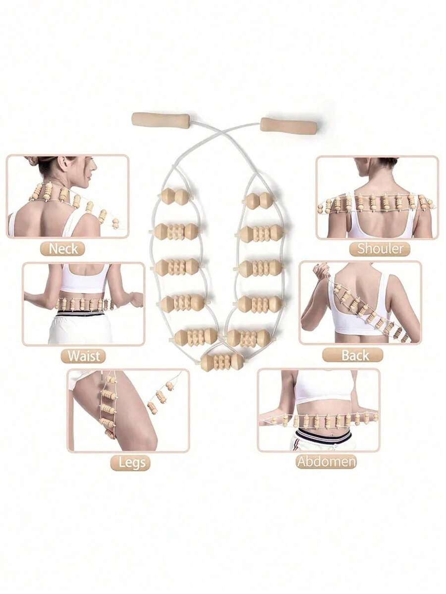 1pc Wooden Back And Neck Massager With Adjustable Tension, Composite Wood, Ideal For Muscle Relaxation And Fitness, Neck And Back, Adjustable Tension Massager, Eases Muscle Tension