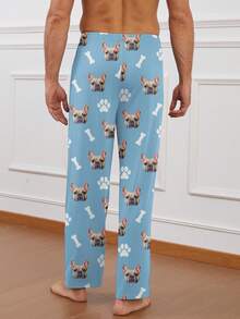 Customized Men's Dog Face Pajama Pants, Personalized Pet Photo Printed Sleepwear - Baby Blue - View 3