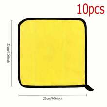 23x23cm Yellow Microfiber Cleaning Cloths 10Pcs - Black Trim, Ultra Absorbent For Home, Kitchen & Auto Cleaning Tasks