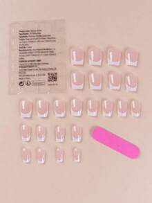 24pcs Short Square Shaped Cartoon Pattern False Nails With 1 Nail File And 1piece Of Jelly Gel Press On Nails Nail Supplies - 多色 2 - 查看 3