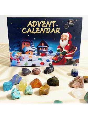 24pcs Christmas Advent Calendar With Crystal Gems, 24-Day Christmas Countdown Calendar, Children's Gift