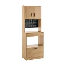 SoBuy Mikrowellenschrank mit Pegboard Hochschrank Sideboard Küchenschrank mit Mikrowellenablage Aufbewahrungsschrank Küchekommode Küchentrolley Vintage BHT ca. 60x170x40cm FSB98-N - Braun - Übersicht 12