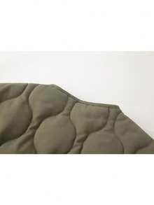 女式绿色绗缝夹棉夹克宽松休闲拉链圆领带口袋外套秋冬 - 軍綠色 - 查看 9