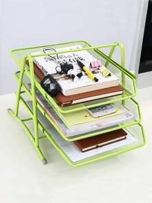 1pc Rose Red Office Metal Mesh Multi-Layer Storage Rack, File Rack, Pull-Out Document Rack, Desktop Organization Rack, Storage Rack