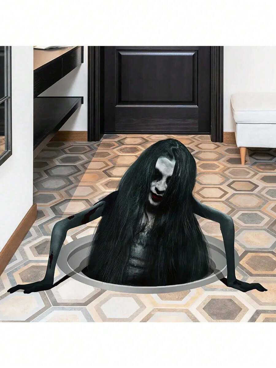 1PC Halloween Ghost Floor Stickers - Removable Horror Witch Scratch Wall Stickers For Home & Office Party Decorations, Halloween Decoration Stickers