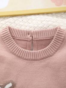 Infant Girls' Knitted Long Sleeve Deer Pattern Romper - Dusty Pink - View 2