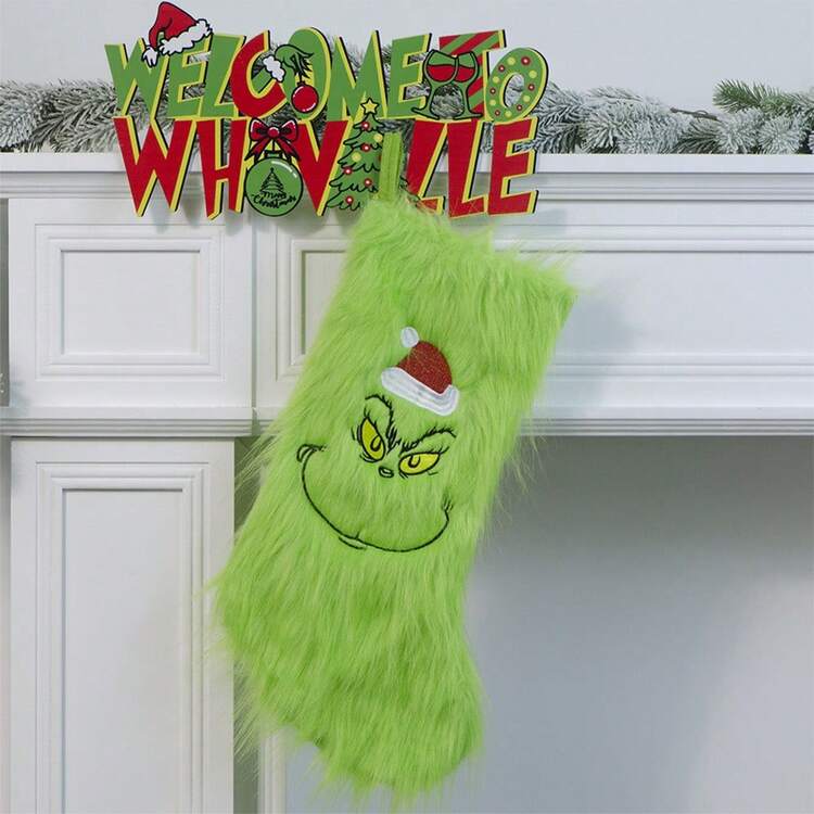 GRINCH 1 pièce Chaussettes de Noël, Sacs cadeaux, Chaussettes de décoration de cheminée de Noël, Articles décoratifs de Noël, Rehaussant l'atmosphère festive | Mode en ligne | SHEIN FRANCE
