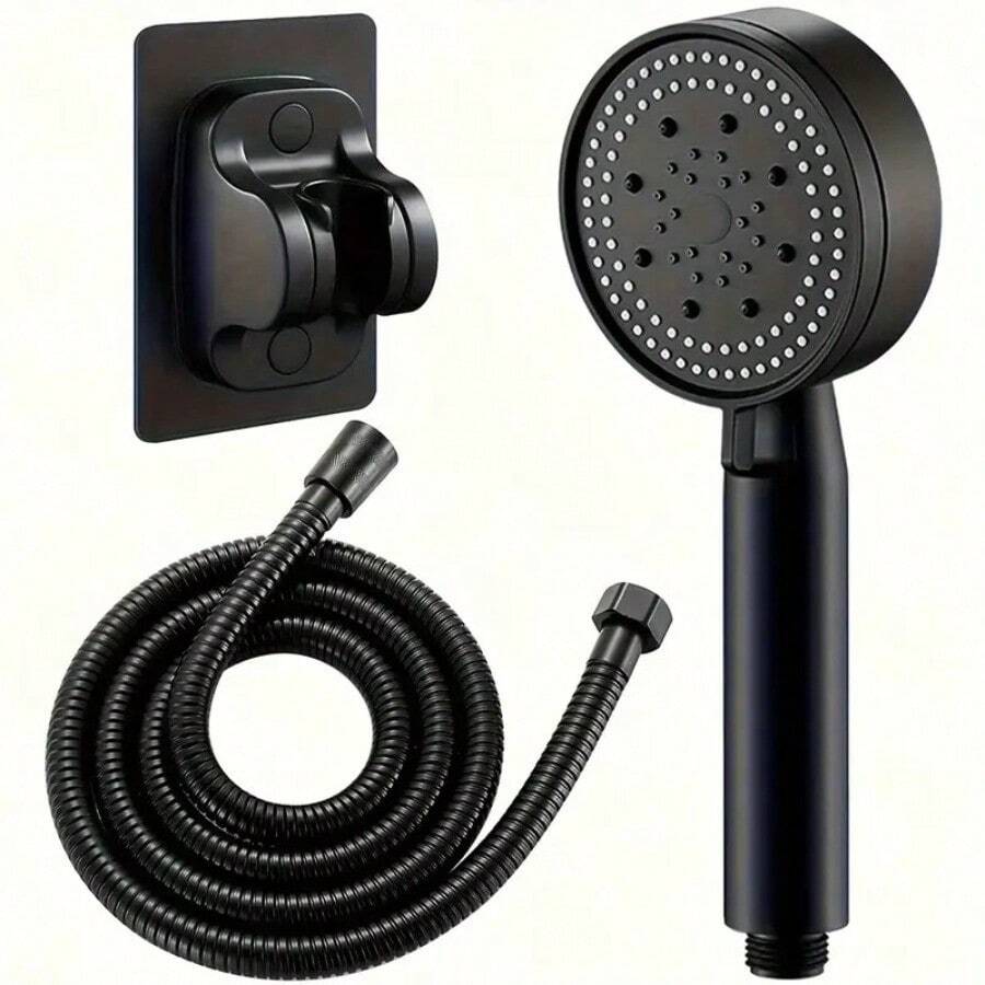 Set de 3 piezas de ducha - Manguera flexible de 1.5m, soporte de montaje en pared, negro - Ducha y manguera y soporte - Ver 1