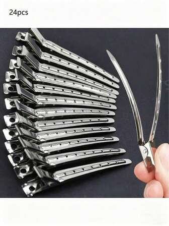 24个鳄鱼夹，1.8英寸单爪发夹，适用于发型设计、染发，银色，爪夹，发爪，发夹，发卡
