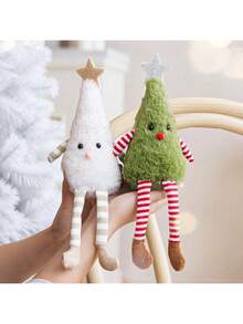 1 buc/2 buc decorațiuni de Crăciun, păpușă de brad de Crăciun și ornament de coroană - brad pufos verde cu picioare dungate, pentru decor acasă, masă, perete și petrecere de Crăciun, cadouri de petrecere, cadouri pentru cupluri