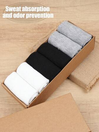 6/12 Pairs Gift Box Solid Color Socks, Unisex, White Ankle Socks, Black Short Socks, Fashion Minimalist, Slouchy Socks, Odor-Resistant, Non-Slip, Versatile Daily Wear Socks, Men Socks, Women Socks