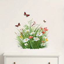 1 Stück grünes Gras, kleine Blumen & Schmetterling Selbstklebende Aufkleber, geeignet für Wohnzimmer, Schlafzimmer, Küche Heimdekoration, leicht zu entfernen