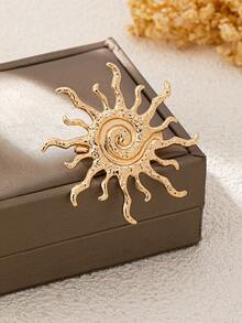 1pc Fashionable Creative Metal Sun Brooch, Suitable For Women's Daily, Business And Party Wear - Yellow Gold - View 5