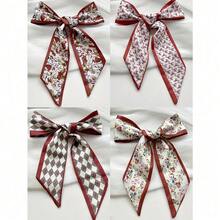 4-Pack Floral Checked Hair Rings - Soft And Elastic Ladies Hair Rope, 4 Colors Available (White/Black, Light Blue, Pink, Green) - Daily And Special Occasion Multi-Purpose Hair Accessories, Elegant And Exquisite Hair Bands, Complex Pattern Design - đầy màu sắc-4 cái - Xem 2