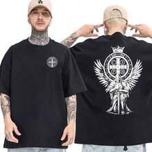 Saint Benedict Medallion Shirt Catholic Faith Protection Basic And Oversized Unisex T-Shirt - 黑色 - 查看 1