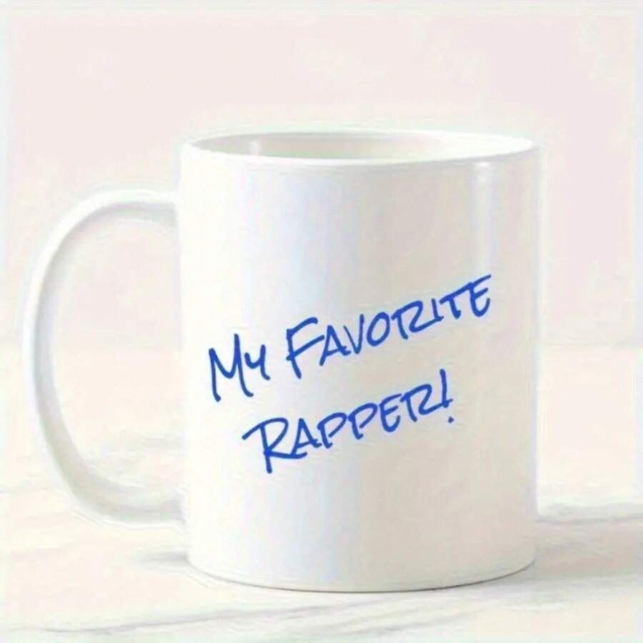 My Favorite Rapper!90s Hip Hop Nostalgia Ceramic Coffee Mug - 11oz White Mug With Bold Blue Text, Durable Ceramic Cup For Hot Beverages, Funny Gift For Rap Fans & 90s Music Lovers, Music Fan Merchandise, Office Humor, Retro Design, Sturdy Construction, Office Workers - 1 cái - Xem 1