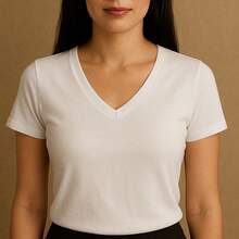 Kit Of 4 Basic V-Neck Short Sleeve Ribbed Blouses - Military Green, Brown, Wine, White - View 3