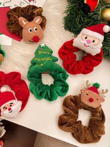 1 pieza Scrunchie con diseño de reno de Navidad, árbol de Navidad, Papá Noel, accesorio de pelo elástico para mujer, adorno lindo, decoración del hogar, decoraciones navideñas, decoración de habitación de invierno