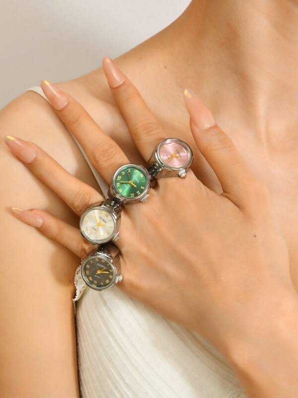 1 peça Kpop Western Mini Criativo Personalizado Vários Estilos Podem Ser Combinados e Combinados Livremente Digital Funky Prata Cas Alça Elástica Ajustável Joias Humor Mostrador Colorido Pode Ler Horas Relógio Anéis Presente Relógio Relógio Para Mulheres Dedos Unhas Usar Anéis de Ouro Conjunto de Joias