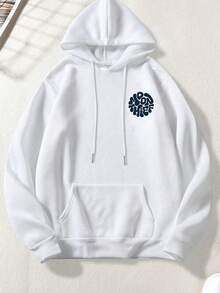 Zrgoth 男士宽松版月盗印花袋鼠口袋连帽衫，秋冬款 - 白色 - 查看 4