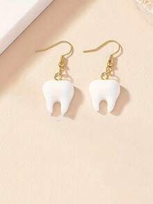 1 Pair Cute Tooth Design Dangle Earrings, Suitable For Daily Wear, Party Accessories, Fun And Fashionable, A Must-Have Item For Everyone