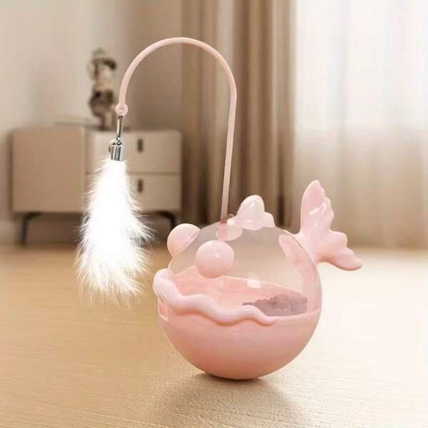 [Interactive Cat Toy] Interactive Cat Toy With Treat Dispenser | 1pc Self-Entertainment Device, 360° Rotating Design, Artificial Feathers & Bells For Endless Fun