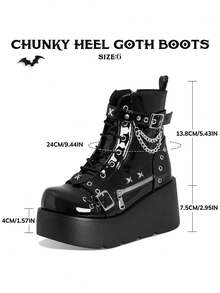 Women's Y2K Goth Thick Bottom Ankle Boots Fashion Punk Buckle Lace-Up Side Zipper Platform Wedges High Heels Street Cosplay Boots Woman - Bằng sáng chế đen - Xem 8