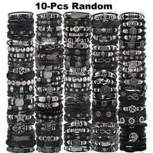 10/20/30Pcs Punk Hip Hop Style Faux Leather Bracelets Set Multi-Layer Skull Cross Star Halloween Chic Infinity Symbol Design Vintage Black For Teen And Gifts Thanksgiving Father's Day Graduation Creative Metal Dots Fashion Jewelry - 黑色 - 10件 - 查看 9