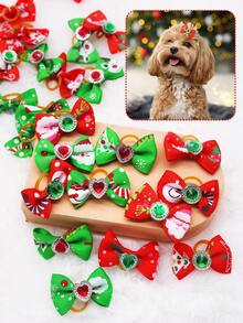 10件经典圣诞红绿宠物头饰，迷你可爱宠物毛发装饰配件，圣诞狗狗配饰，适合长毛猫和小型犬，款式随机 - 彩色 - 查看 4