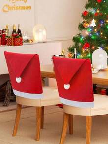 4 piezas - Funda para respaldo de silla de Papá Noel 2025, de 23.6*20 pulgadas, roja, desmontable y lavable, para la cena de solsticio de invierno, fiesta de Navidad, Año Nuevo, decoración de mesa del hogar, mejor regalo festivo, decoración navideña para el hogar, decoración de habitación