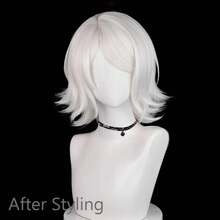 12 Inch White Men Short Synthetic Straight Fluffy Wigs With Bangs Anime Game Cosplay Heat Resistant Wig For Daily Party - 白色 - 查看 3
