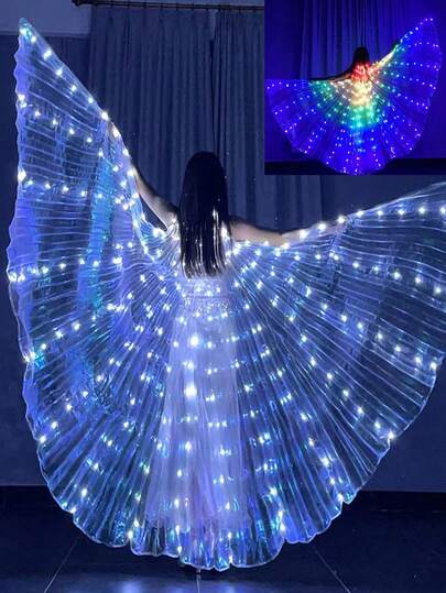 LED Cloak Glowing Wings, Belly Dance Wings, Light Up Colorful LED Butterfly Wings, Glow Angel Dance Wings With Telescopic Stick, Adults Performance Clothing For Carnival Christmas,For Stage Performances Decoration Party Celebration Wedding Stage Show Model Show Decoration