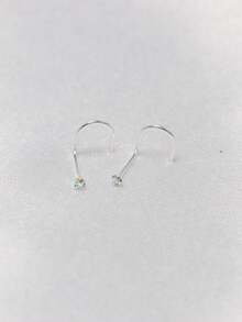 2pcs 925 Sterling Silver Nose Rings, 1.5mm Crystal, 24G Piercing Hooks
