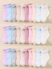 20/10 Pairs Fashionable Baby Girl Socks With Ruffle Design | Simple & Casual Style Ruffle Socks | Pink Color Series Socks | Suitable For All Seasons | Baby Socks | Newborn Socks | Toddler Socks | Halloween Decor Thanksgiving Christmas Xmas Gift - Multicolor - View 2