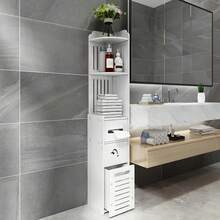 Senmeo Space-Saving Bathroom Cabinet, 1pc Waterproof Multifunctional Corner Bathroom Storage Cabinet, Freestanding Narrow Space-Saving Organizer With Toilet Paper Holder Stand, Holiday Gift & Home Accessorie, Toiletry Organization, Easy Assembly, Shelves, Beside Toilet Cupboard, Bathroom Storage Shef, Bathroom Storage Side, Small Bathroom Beside Toilet Cupboard, Bathroom Storage Low Furniture, Cupboard Beside Toilet, Storage Bathroo, Attached Storage For Bathroom, Bathroom Storage - trắng - Xem 3