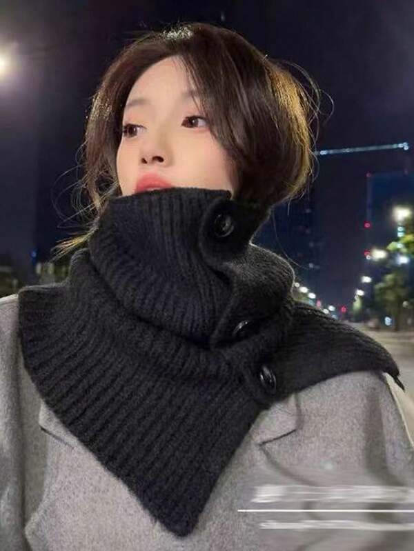 1 Stück Vintage Warm Kragen Gaiter, Lässig gestrickter Nackenwärmer mit 3 Knöpfen, geeignet für Herbst/Winter