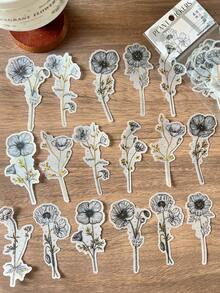 20 miếng/gói nhãn dán lá vàng chủ đề cây, nhãn dán thẩm mỹ sáng tạo cổ điển, vật liệu thủ công trang trí sổ lưu niệm tự làm, quà tặng ngày lễ, đồ dùng học tập sổ lưu niệm cá nhân hóa - Đen và trắng - Xem 1