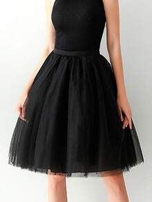 1 件女式高腰中长款褶皱裙，有黑色、白色、红色、浅蓝色、粉色、深绿色、蓝灰色可选，带新月饰边的芭蕾舞裙，洛丽塔风格装饰裙，薄纱裙，伴娘服，新娘礼服，正式礼服，适合婚礼、派对、表演、角色扮演、舞台表演、舞蹈表演 - 彩色 - 查看 13