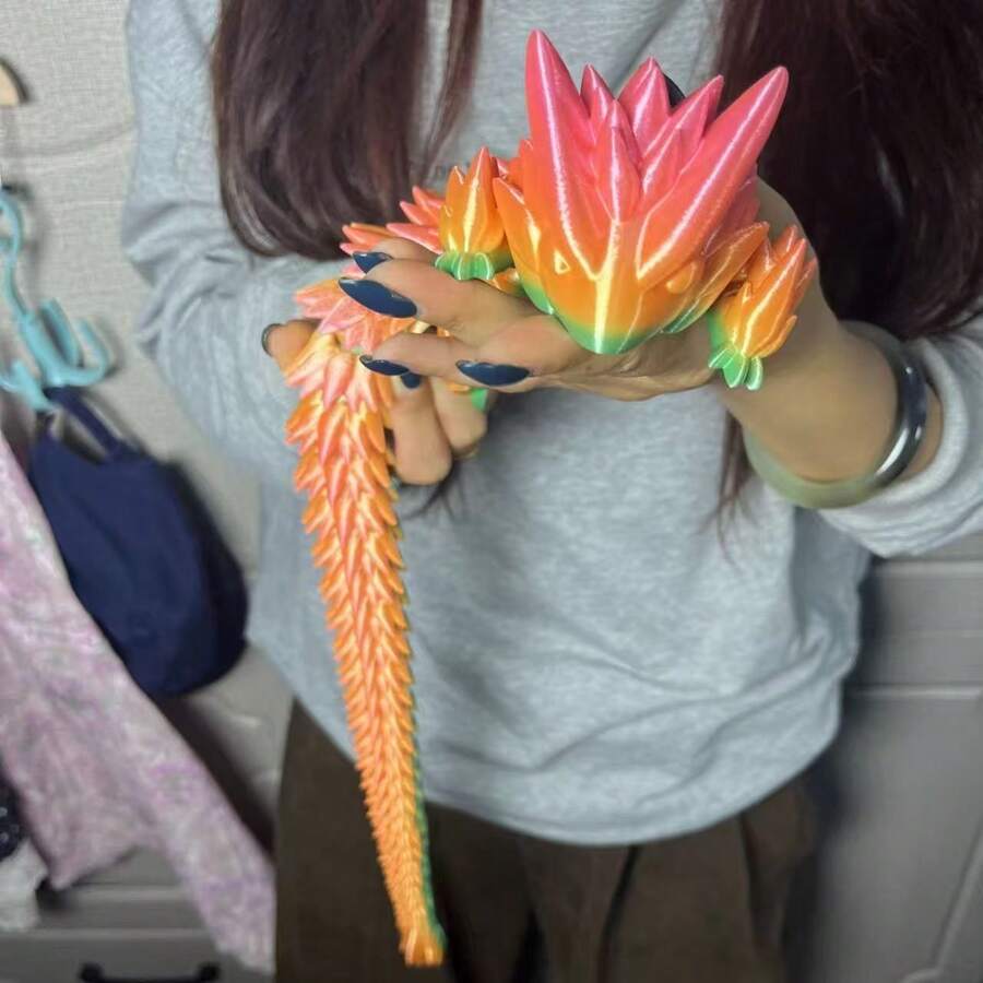 1pc 3D Printed Movable Joint Dragon Toy, Ugly Dragon Desk Decor, Rainbow Dragon Shaped Colorful Desktop Ornament, Vibrant Toy Suitable For Home, Office Or Car Decoration, Stress Relief Gift For Any Occasion