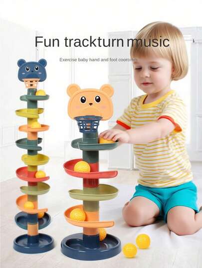 1 Set 9-Layer Kids Ramp Basketball Track Toy, Suitable For Children Over 3 Years Old, Fun Track Slide Tower Rotating Track Ball, Rolling Ball Toy, Interesting Educational Game, Early Learning Rolling Ball Toy, Children Toy, Random Color