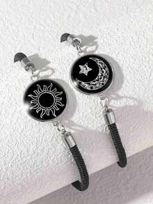 一对欧美时尚日月图案不锈钢宝石友谊手链，夜光手链 - 彩色 - 查看 2