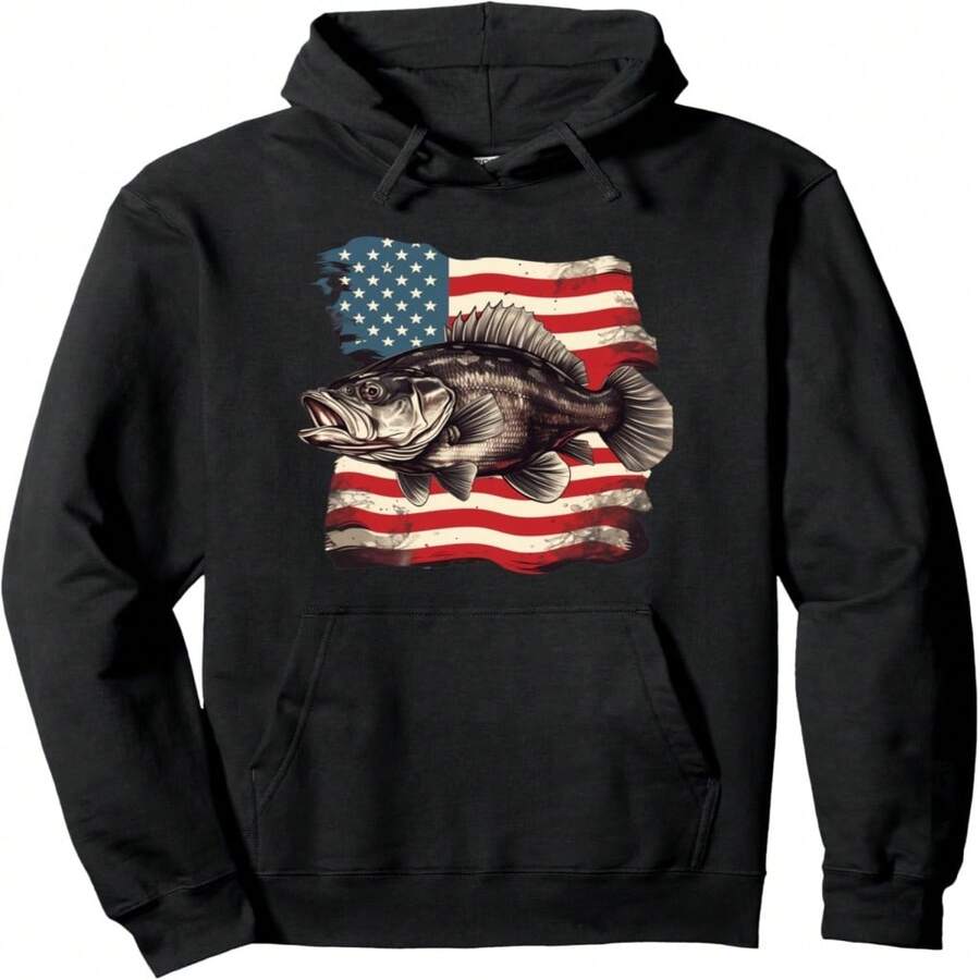 Fisherman An US Flag With Fishing Black B Fish Pullover Hoodie - Black 29 - View 1