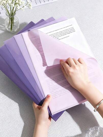 5 pièces Chemises de classement en forme de L A4, Pochettes en plastique dégradé A4 pour documents, Chemises de classement de page unique pour bureau, Renforcées et imperméables